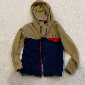 Patagonia Kids' Fleece Hoodie in Tan, Navy, and Red